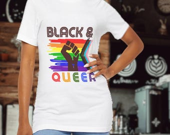 Black & Queer Pride T-Shirt, LGBTQ+ Rainbow Flag Tee