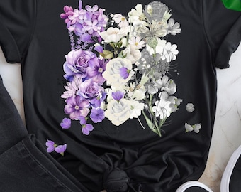 Asexual Flag Floral Shirt, Subtle Ace Pride Tee, Black Purple Gray White Flag, Pride Allies, Unisex Tshirt, Asexual Pride Gift Apparel