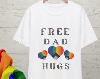 Free Dad Hugs Pride T-Shirt, LGBTQ+ Ally Soft Cotton Tee