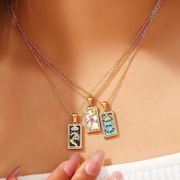 18K Gold Filled Tarot Card Necklace, Unique Tarot Card Pendant Jewelry, Dainty Personalized Pendant Necklace, Handmade Jewelry Gift for Her