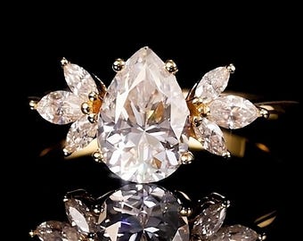 Anello con promessa in oro da 1,8 carati, anello con moissanite, anello di fidanzamento con diamanti, anello da donna, anello nuziale in oro, gioiello fatto a mano, regalo per lei