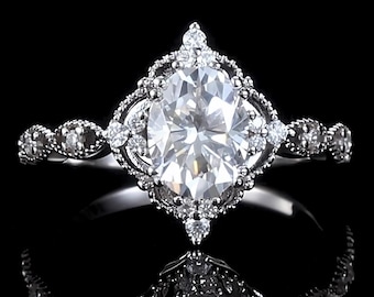 Anello di fidanzamento in oro 1,8 carati, anello importante, anello con moissanite e diamanti, anello di promessa in oro, anello nuziale da donna, regalo di gioielli fatti a mano per lei