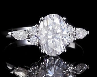 Anello di fidanzamento in oro 1,8 carati, anello di fidanzamento con diamanti e moissanite, anello di promessa, anello importante, anello di nozze in oro, anello da donna, regalo di gioielli fatti a mano per lei
