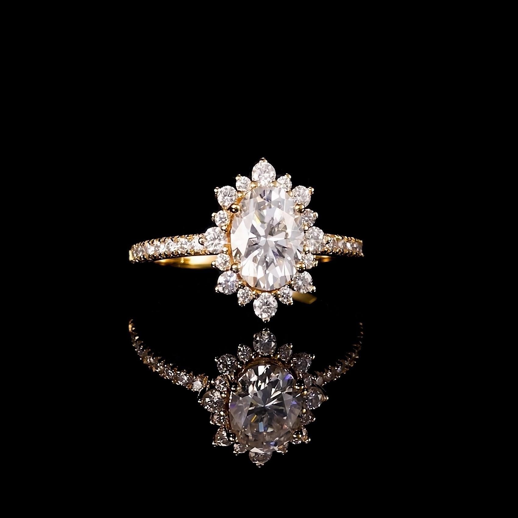 Anello in oro da 2,0 carati, anello di fidanzamento con diamanti e moissanite, anello di promessa, anello di nozze in oro, anello da donna, regalo di gioielli fatti a mano per lei