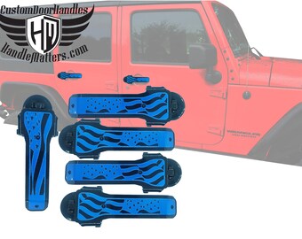 Handle Matters Hydro Blue Flag on Black Door Handle for 2007-2018 Jeep Wrangler JK/JKU (Set of 5 Handles)