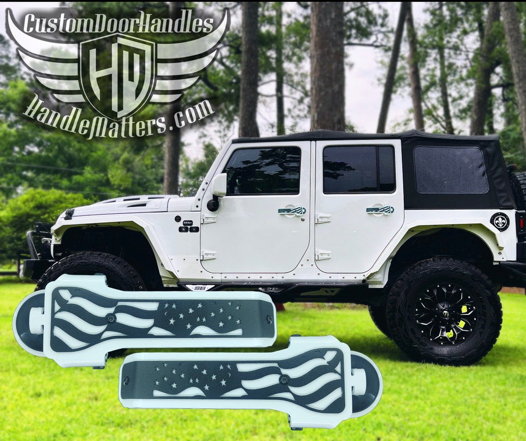 Handle Matters Black Flag on White Door Handle for 20072018 Jeep
