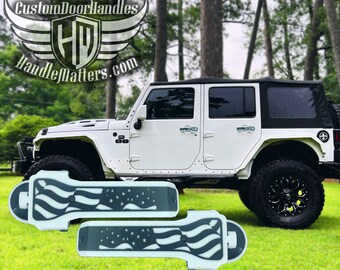Handle Matters Black Flag on White Door Handle for 2007-2018 Jeep Wrangler JK/JKU (Set of 3 Handles)