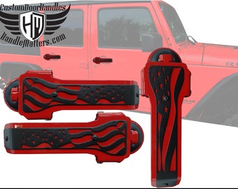 Handle Matters Black Flag on Red Door Handle for 2007-2018 Jeep Wrangler JK/JKU (Set of 3 Handles)