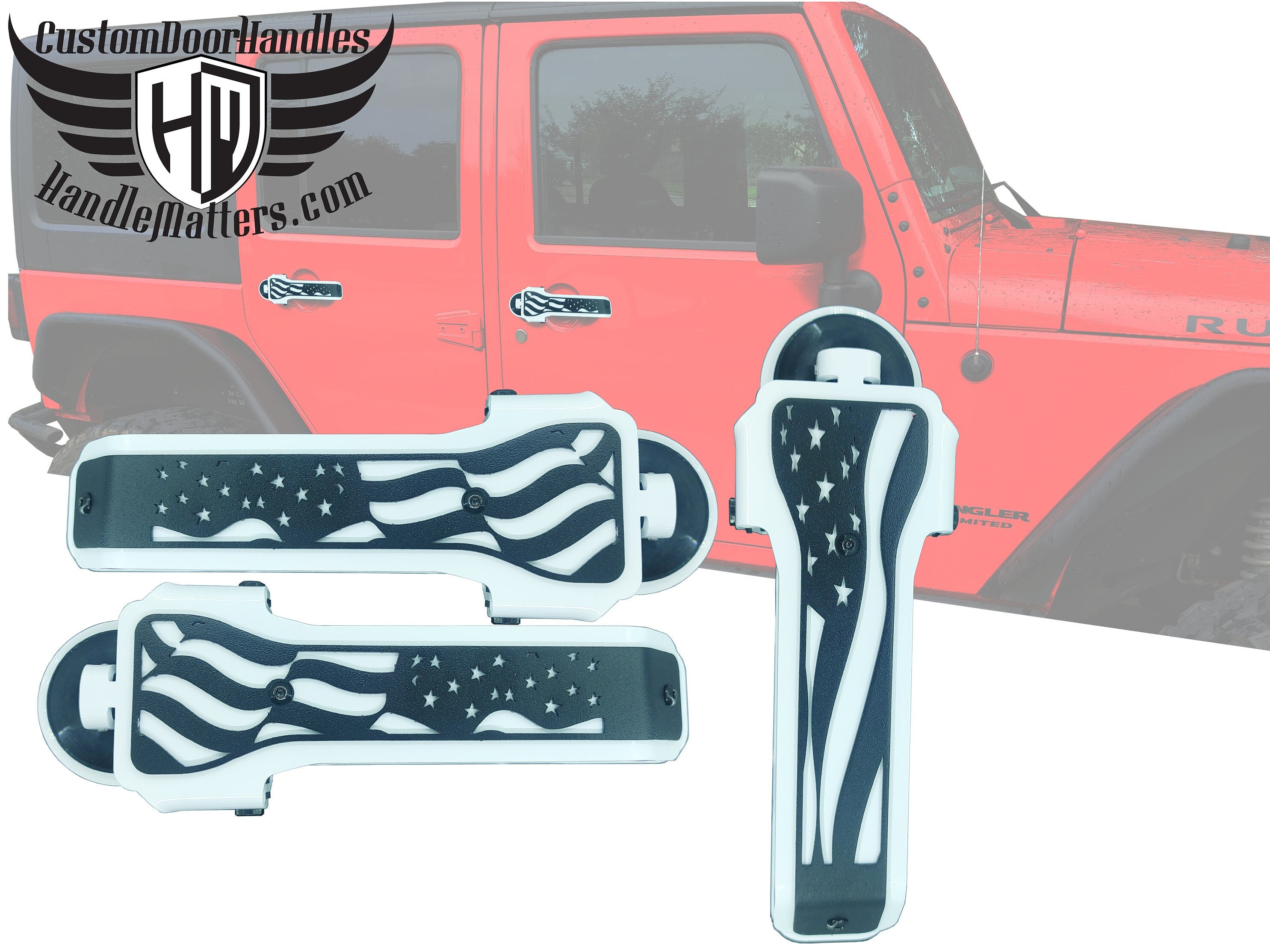 Handle Matters Black Flag on White Door Handle for 20072018 Jeep