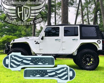 Handle Matters Black Flag on White Door Handle for 2007-2018 Jeep Wrangler JK/JKU (Set of 5 Handles)
