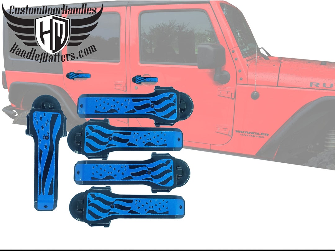 Handle Matters Hydro Blue Flag on Black Door Handle for 20072018 Jeep