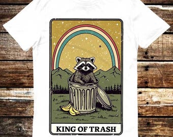 King Of Trash Raccoon Tarot Card Meme Shirt Meme Gift Tee Funny Unisex Gamer Movie Music 6392