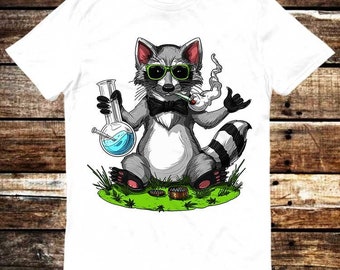 Raccoon Smoking Weed Animal Pet Lover T Shirt Meme Gift Shirt Funny Tee Vintage Style Aesthetic Unisex Gamer Cult Movie Music 6097