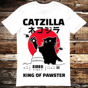 Catzilla King Of Pawster Paws Cat Kitten Pet Lover T Shirt Meme Gift Funny Tee Vintage Style Unisex Gamer Cult Movie Music 6148