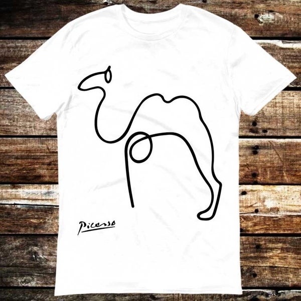 Picasso Camel One Line Drawing Art T Shirt Meme Gift Shirt Funny Tee Vintage Style Aesthetic Unisex Gamer Cult Movie Music 6014