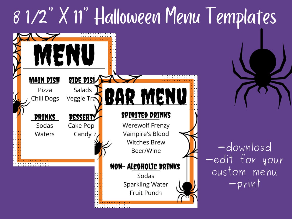 Spider Buffet Digital Menu Template, Spider Halloween Menu, Bar Menu, Party Menu ...