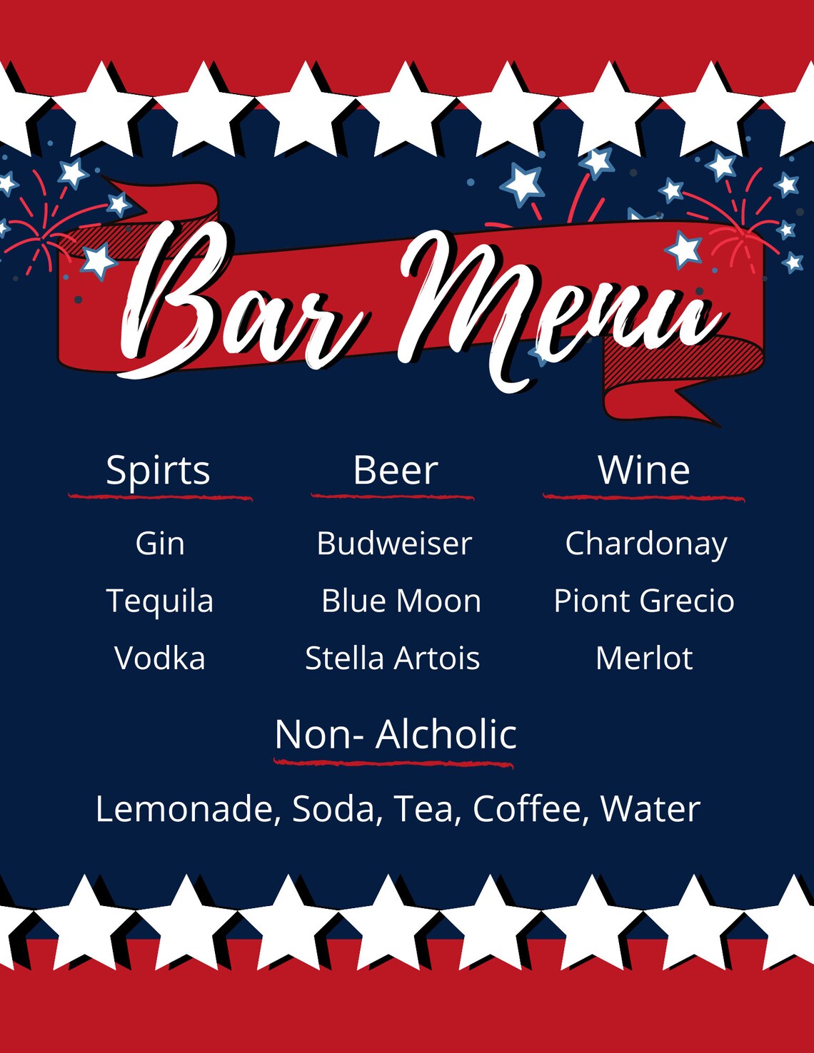 Fourth Of July Menu Template Fourth Of July Menu Template