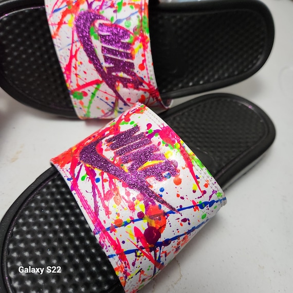 READY TO SHIP M7 W8 UK6 Custom Slides Custom Nikes Streetwear Shoes Custom Hand Painted Shoes Hand Painted Shoes Custom Slides Etsy UK