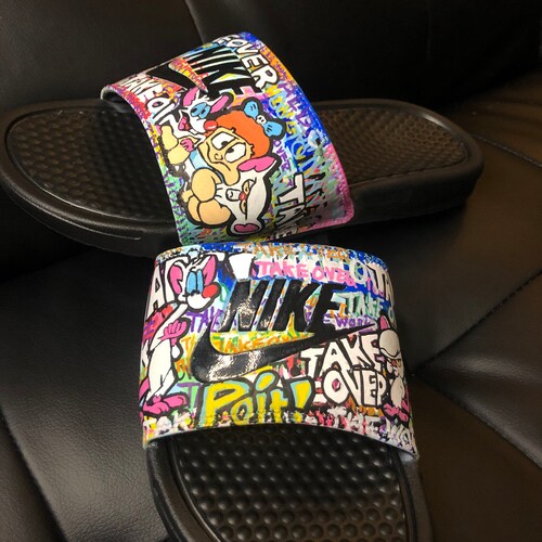 M7/W8/UK6 Ready to Ship, Custom Slides, Custom Nikes, Streetwear shops Shoes, Custom Hand Painted Shoes, Hand Painted Shoes, Custom Slippers