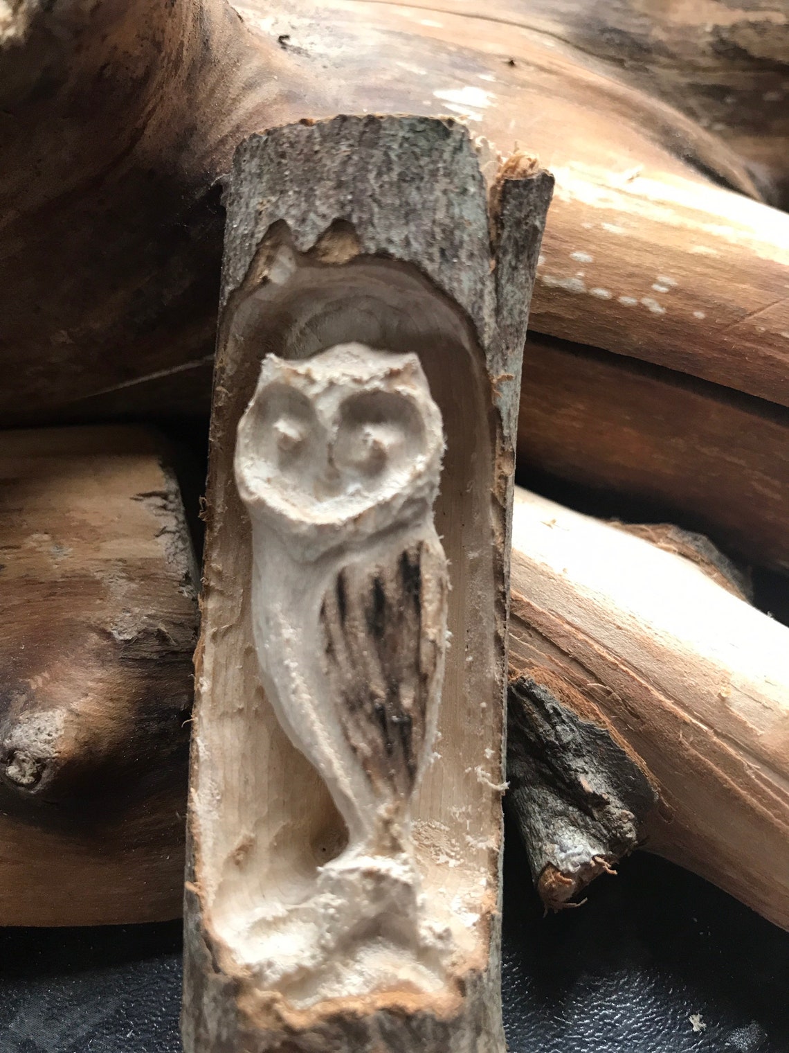 Hand Carved Tree Branch Owl Nature Wood Wildlife Birds Etsy UK