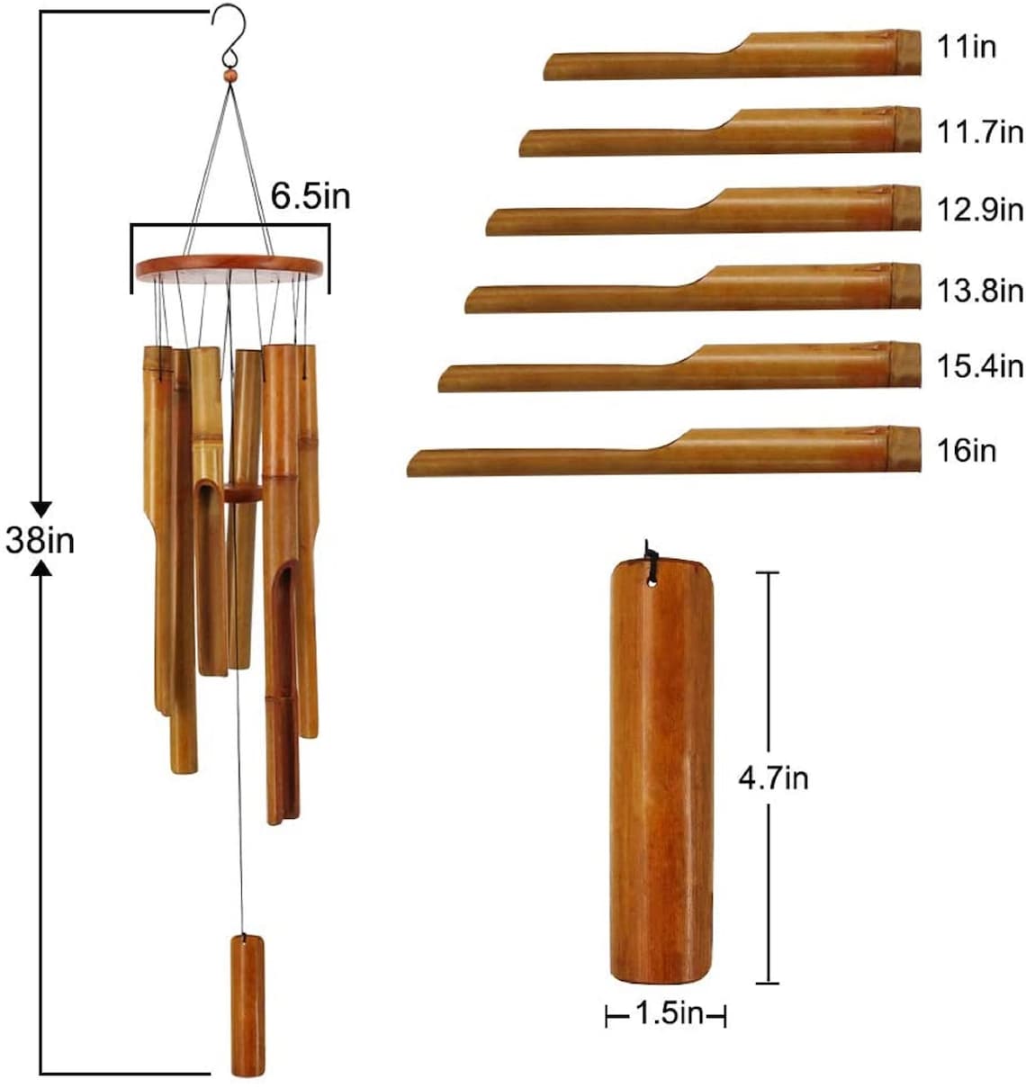 36Wooden Wind Chimes Outdoor Large Bamboo Wind Chime Wind Etsy