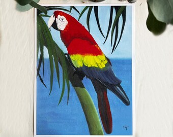 Macaw Art Print, Bird Art Print, Landscape Art Print, Ocean Art Print, Macaw Wall decor, Landscape Art, Canvas Art, Parrot Art Print, Beach