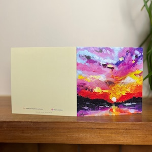 Carte d'art coucher de soleil, carte d'art à l'huile, carte de voeux coucher de soleil, carte de voeux ciel vif, carte d'art sur toile, carte d'art paysage, carte vierge coucher de soleil