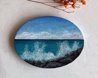 Meereslandschaft Malerei, Blaue Ozean Malerei, Wellenbild, Wellen Ölgemälde, Gestreckte Leinwand Kunstwerk, Meereswellen Kunst, Tropische Kunst