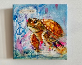 Turtle Art, Ocean painting, Sea creature art, Turtle artwork, Ocean artwork, Underwater Art, Sea turtle art, Sea wall art, Turtle wall art