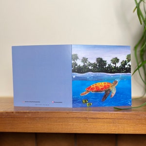 Carte vierge tortue de mer, carte de voeux paysage marin, carte vierge d'art marin, carte d'art océan, carte de voeux artistique, carte d'art plage, carte d'art tortue