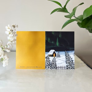 Carte de voeux aurores boréales, carte vierge de neige, carte de voeux aurores boréales, carte de vœux, carte d'art ciel nocturne, carte d'art paysage de neige, carte d'art