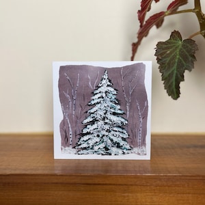 Carte de voeux d'arbres enneigés, carte d'art de neige, carte d'art de nature paysage, carte d'art de paysage, carte d'art de Noël, carte de voeux de Noël