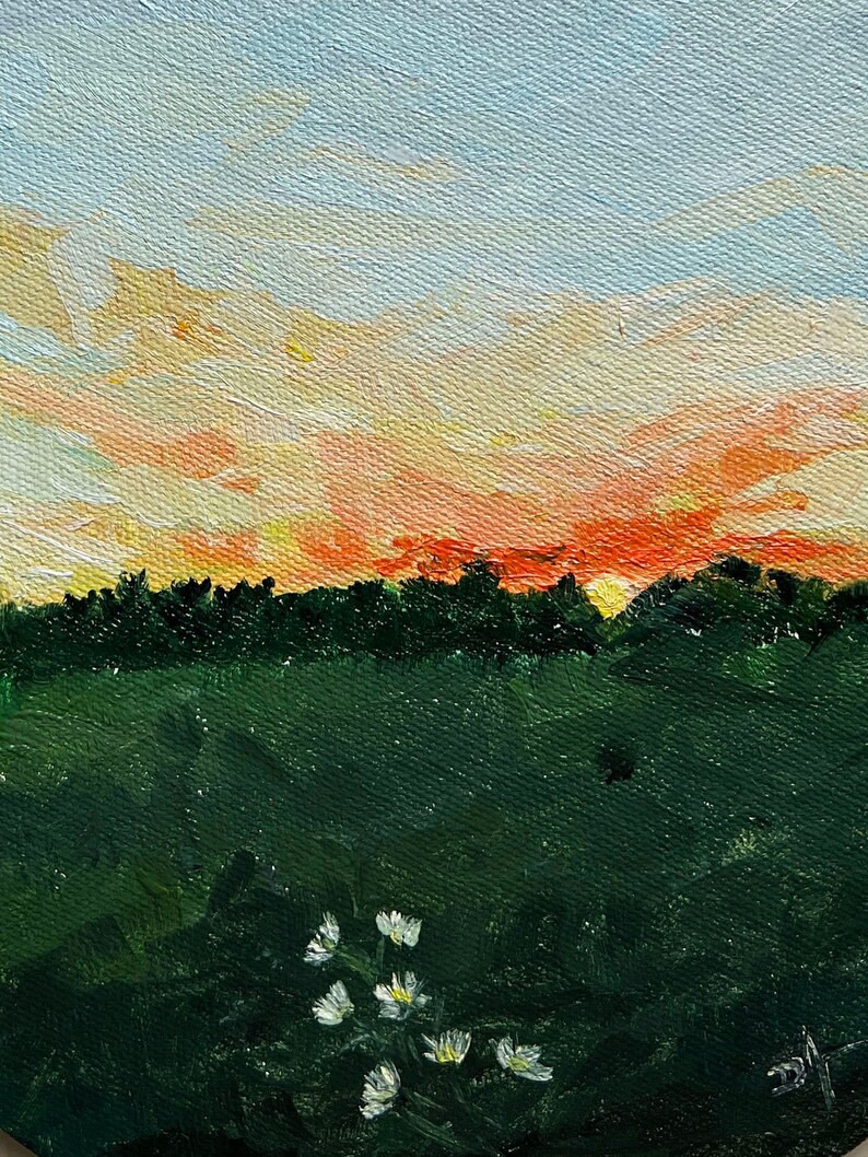 Sunset Art, Prairie sky painting, Impressionistic Art, Vivid sky art, Sunset painting, Clouds Painting, Round Canvas Art, Landscape Artwork image 3