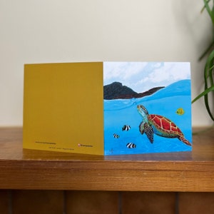 Carte vierge tortue de mer, carte de voeux paysage marin, carte vierge d'art marin, carte d'art océan, carte de voeux artistique, carte d'art plage, carte d'art tortue
