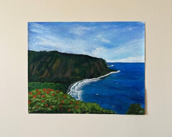 Tropical Beach Art, Seascape Painting, Hawaii Beach Painting, Waipio Valley Painting, Ocean Painting, Sea Mountains Art ,Tropical Ocean Art