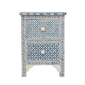 Bone Inlay Nightstand Table Blue