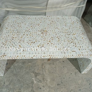 Mother of pearl inlay white coffee table