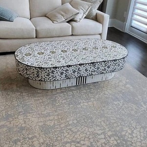 Mother of pearl inlay oval shap coffee table