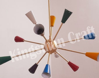 Mehrfarbiger 12-armiger Sputnik-Kronleuchter aus Messing, Premium-Deckenleuchte, elegantes Licht für jeden Dekorationsort