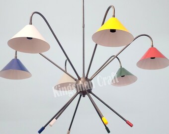 Six Diablo Shades Modern Home Light Sputnik Chandelier Multicolored Shades Pendent Lamp Fixture