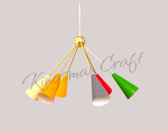Multicolored Downward Ceiling Pendent Light Italian Style 6 Arms Sputnik Brass Chandelier Fixture Modern Lamp