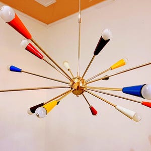 Mid-Century Sputnik Chandelier | 16-Arms Brass Multicolored Light