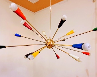 Mid-Century Sputnik Chandelier | 16-Arms Brass Multicolored Light