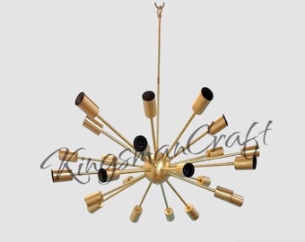 Mid Century Style Sputnik Light Mid Century Suspension Ceiling Lamp Premium Brass Starburst Chandelier