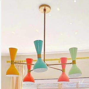 5-armiger Sputnik-Leuchter | Mid-Century Modern Messing Deckenlampe