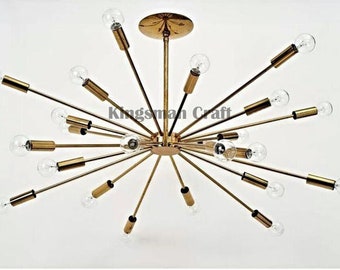 Lampadario in ottone anticato Sputnik a 24 bracci enorme lampada da soffitto decorativa