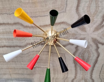 Modern 10-Arm Flush Mount Ceiling Lamp | Mixed Colors Artistic Light Fixture Elegant Mid-Century Chandelier for Living Room,Bedroom & Dining