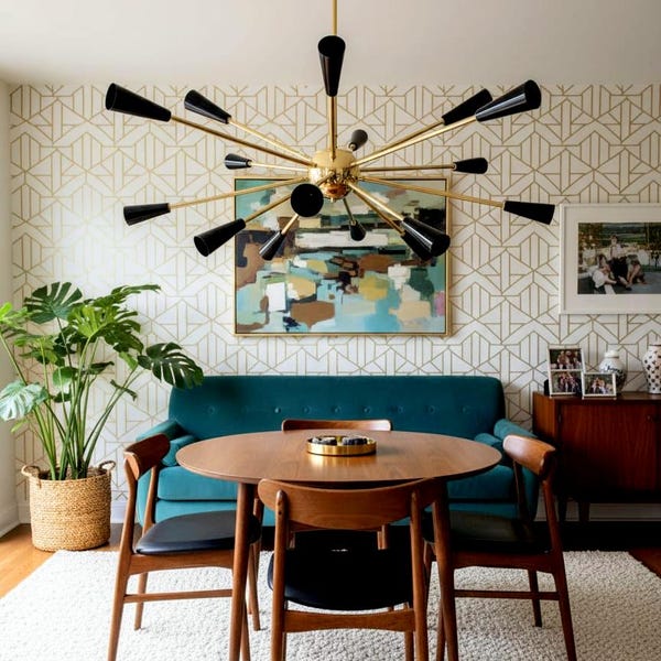 Mid-Century Sputnik Chandelier: Black & Brass, 16-Arm Ceiling Light