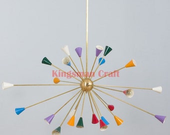 Lampadario Sputnik in ottone italiano extra large a 24 bracci multicolore