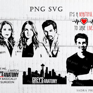 5 verschillende bestanden in SVG PNG JPG-bestanden Grays Anatomy Silhouette Wall Art-afdrukbestanden om te knippen Instant digitale bestanden
